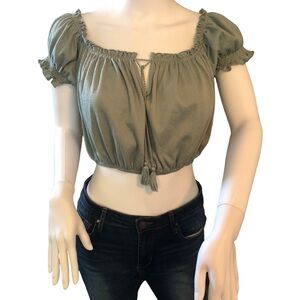 H&M DIVIDED Sage‎ Green Crop Top Large Peasant Trendy Y2K Festival Vintage